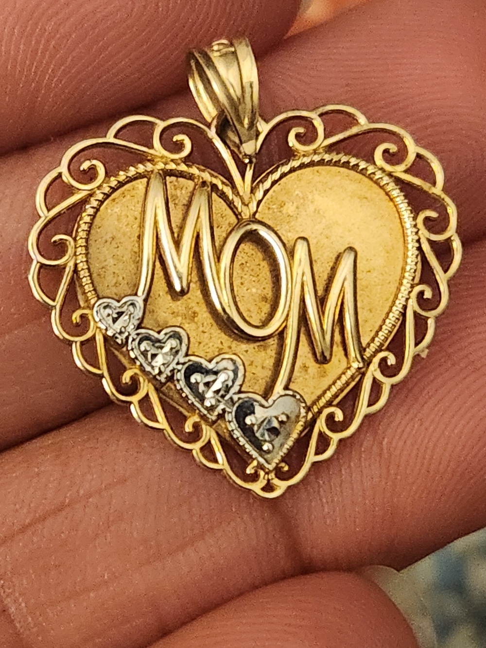 10K Yellow Gold MOM Michael Anthony Vintage Message Heart Pendant Charm 1.7g